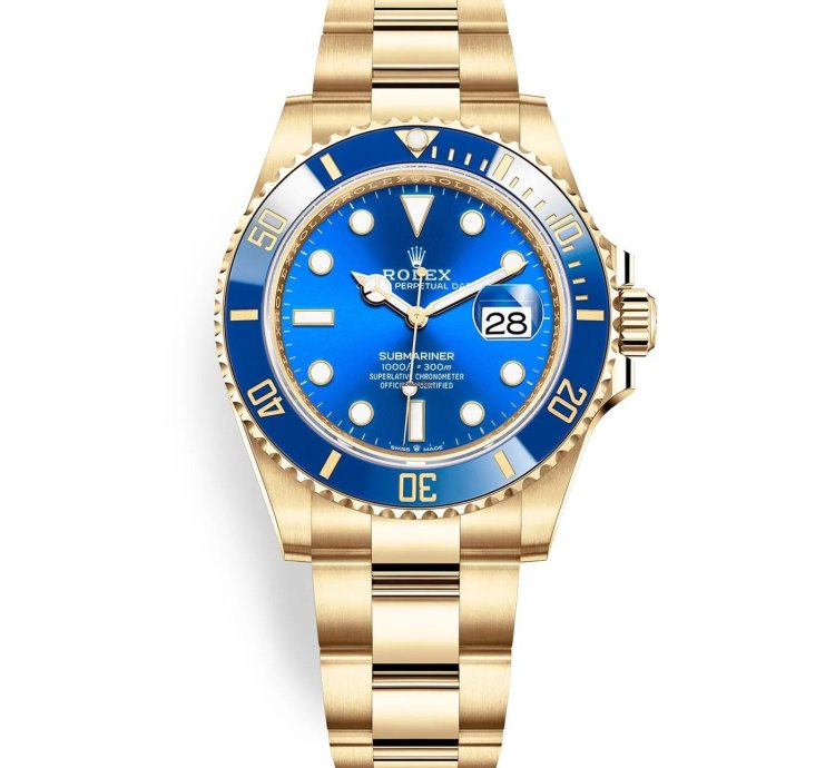 Rolex Submariner Date New 2022 Yellow Gold Sunburst Blue Dial Ceramic Bezel