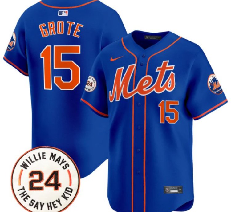 Jerry Grote Jersey 15 Mets Willie Mays Patch Vapor Premier Limited Stitched Royal