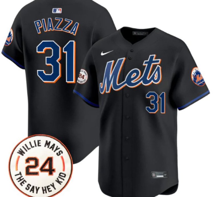 Mike Piazza Jersey 31 Mets Willie Mays Patch Vapor Premier Limited Stitched Black