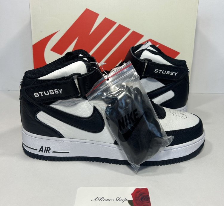 Stussy Nike Air Force 1 Mid Black White Shoes Size 9 5