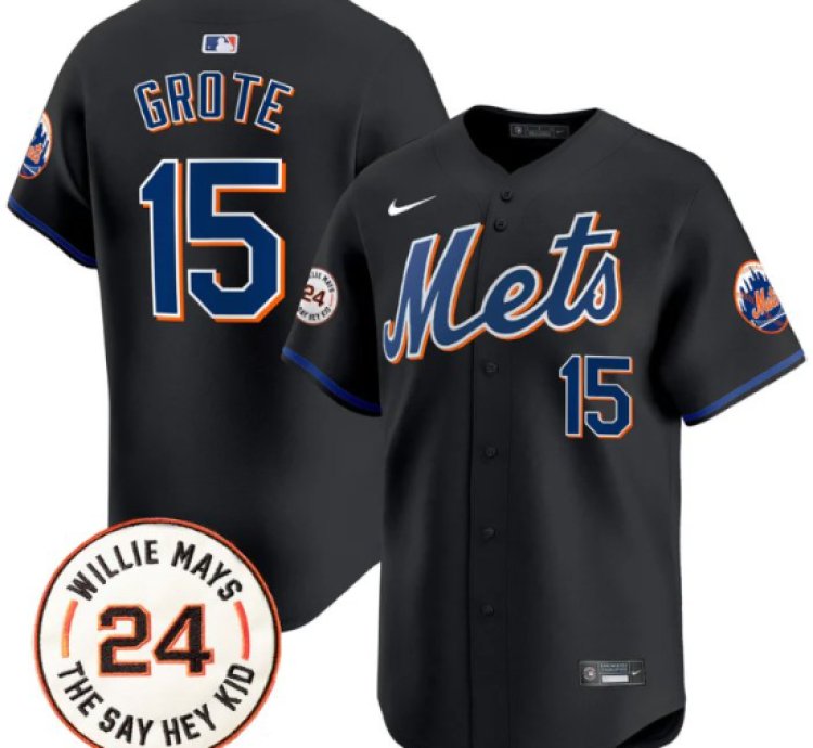 Jerry Grote Jersey 15 Mets Willie Mays Patch Vapor Premier Limited Stitched Black
