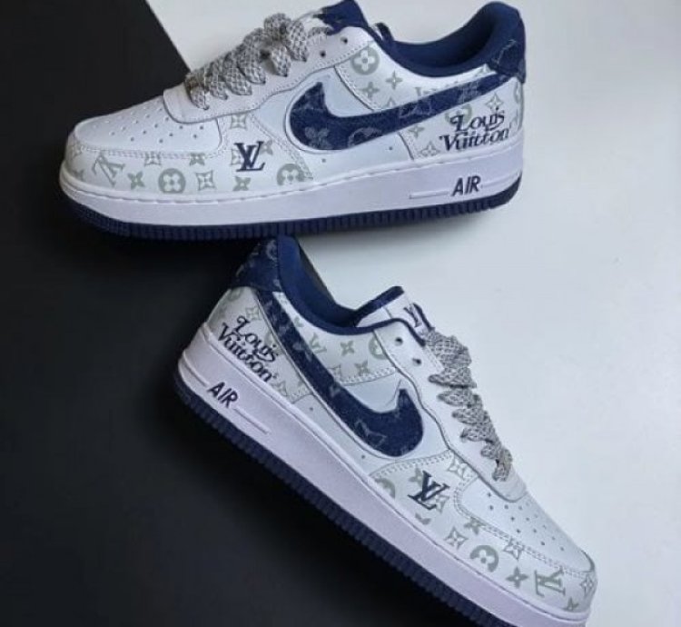 Louisvuitton X Nik E Air Force 1 Denim Blue Sneakers