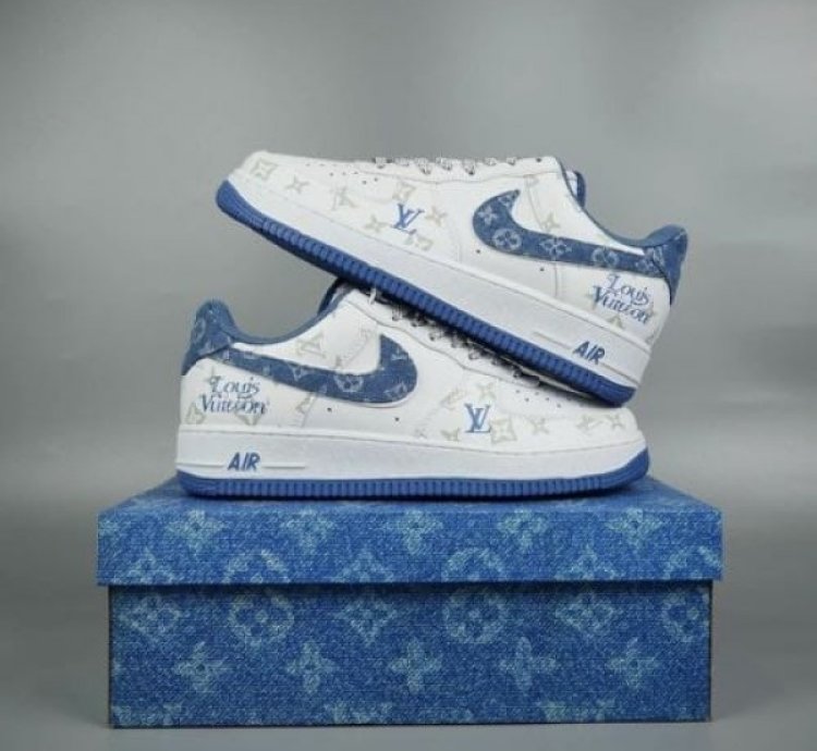 Louisvuitton X Nik E Air Force 1 Denim Blue Sneakers