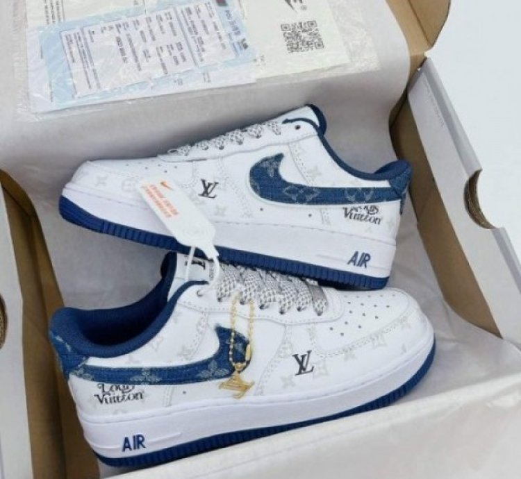 Louisvuitton X Nik E Air Force 1 Denim Blue Sneakers