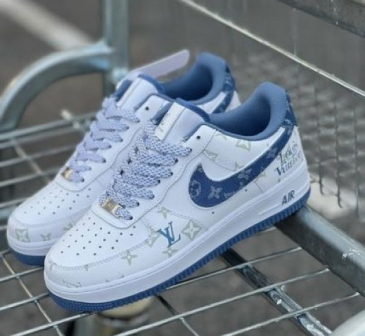 Louisvuitton X Nik E Air Force 1 Denim Blue Sneakers