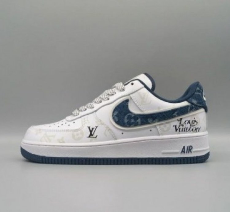 Louisvuitton X Nik E Air Force 1 Denim Blue Sneakers