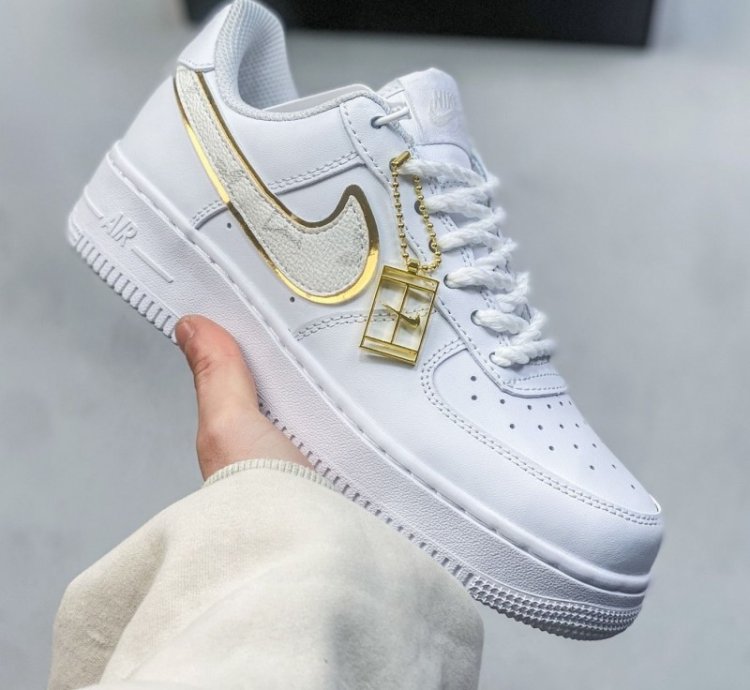 Louisvuitton X Nik E Air Force 1 Gold White Sneakers