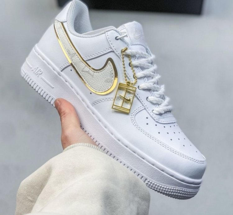 Louisvuitton X Nik E Air Force 1 Gold White Sneakers