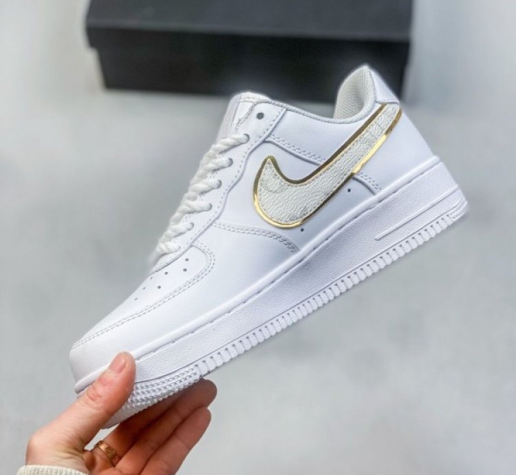 Louisvuitton X Nik E Air Force 1 Gold White Sneakers