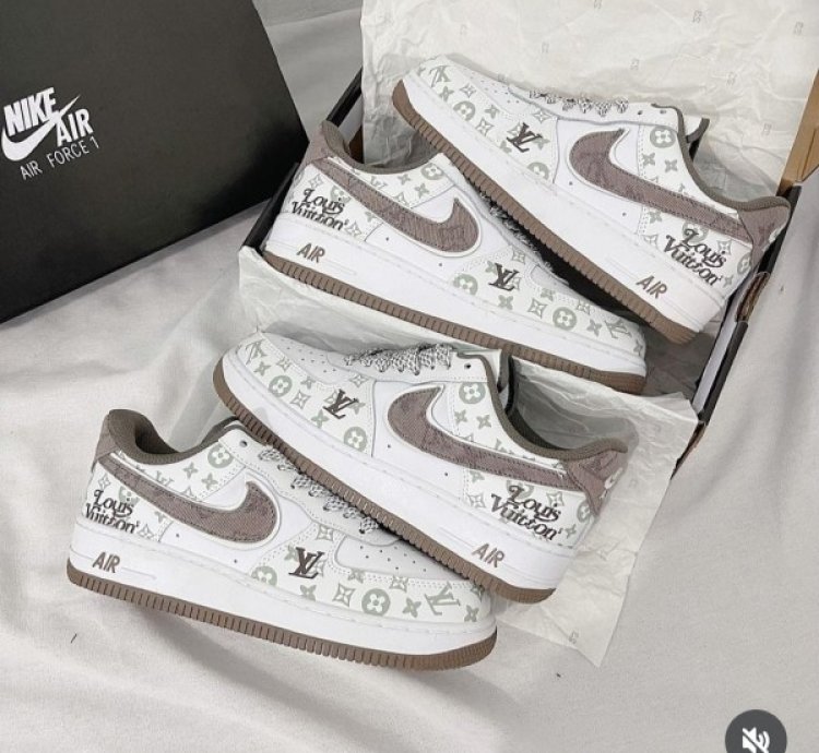 Louisvuitton X Nik E Air Force 1 White Brown Sneakers