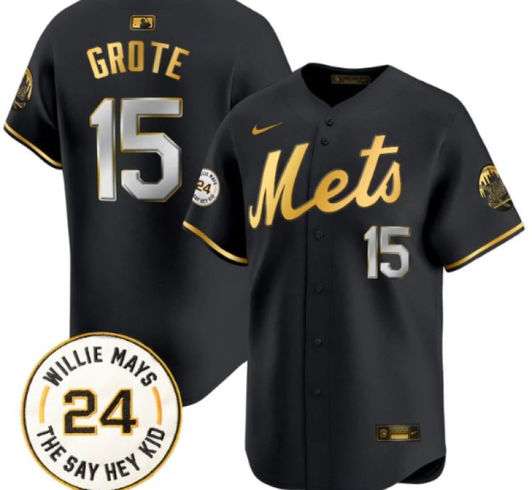Jerry Grote Jersey 15 Mets Willie Mays Patch Vapor Premier Limited Stitched Black Gold