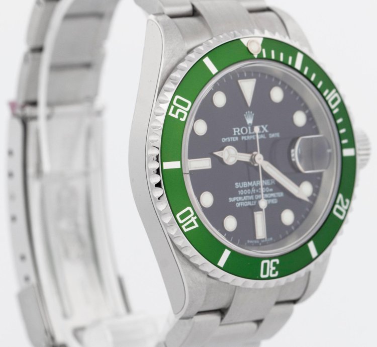 Rolex Submariner Date Nos Flat 4 Rolex Submariner Date Kermit Papers Stickered Green 40mm 16610 Box