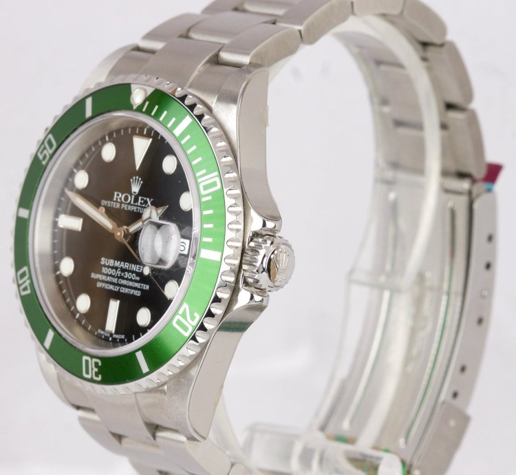 Rolex Submariner Date Nos Stickered 2003 Rolex Submariner Kermit Green Flat 4 -serial Watch 16610 Lv