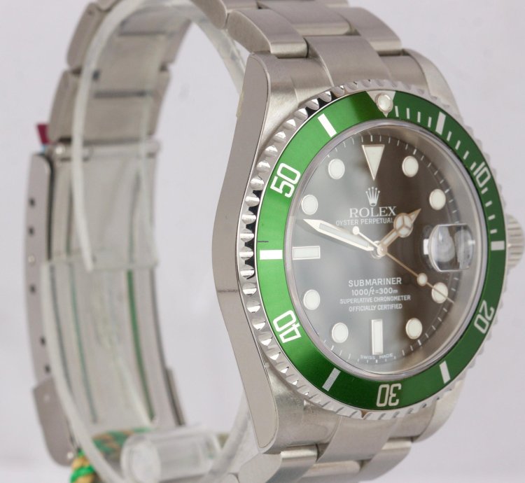 Rolex Submariner Date Nos Stickered 2003 Rolex Submariner Kermit Green Flat 4 -serial Watch 16610 Lv