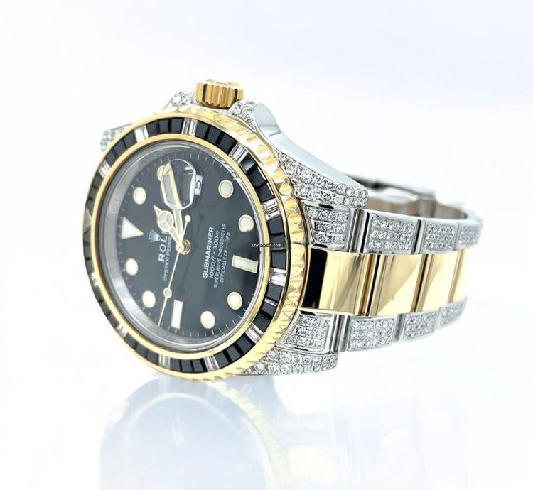 Rolex Submariner Date Oyster Custom Diamond Black Onyx Bezel - Iced Out