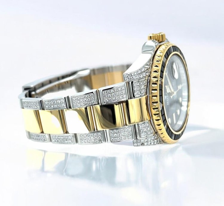 Rolex Submariner Date Oyster Custom Diamond Black Onyx Bezel - Iced Out