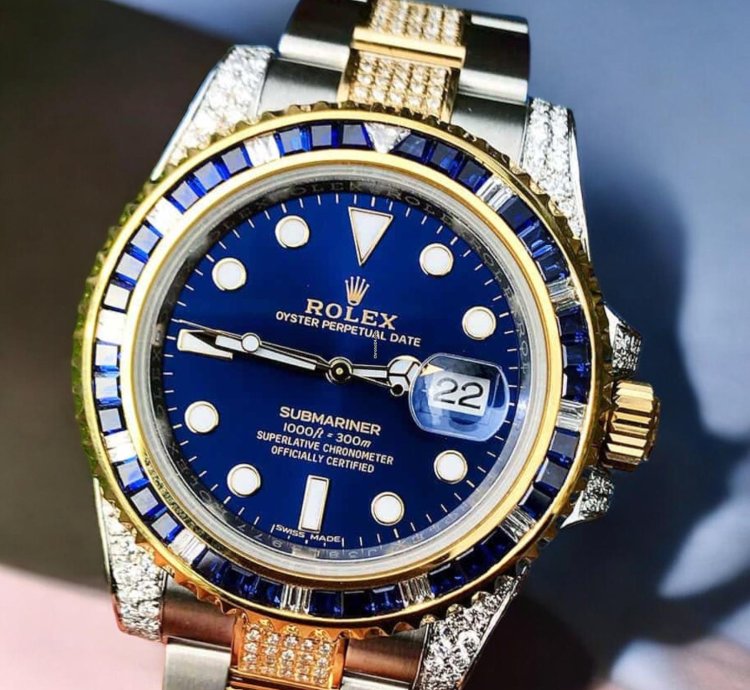 Rolex Submariner Date Oyster Royal Blue Dial Custom Diamond-set - Iced Out