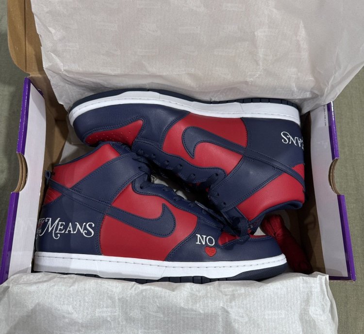 Supreme Dunk High Sb By Any Means Red Navy