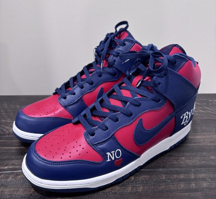 Supreme Dunk High Sb By Any Means Red Navy