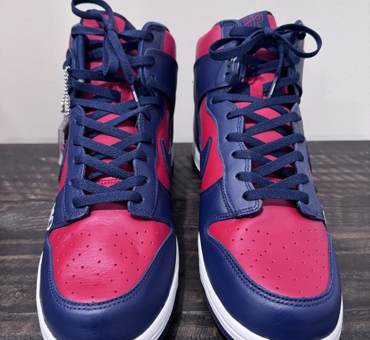 Supreme Dunk High Sb By Any Means Red Navy