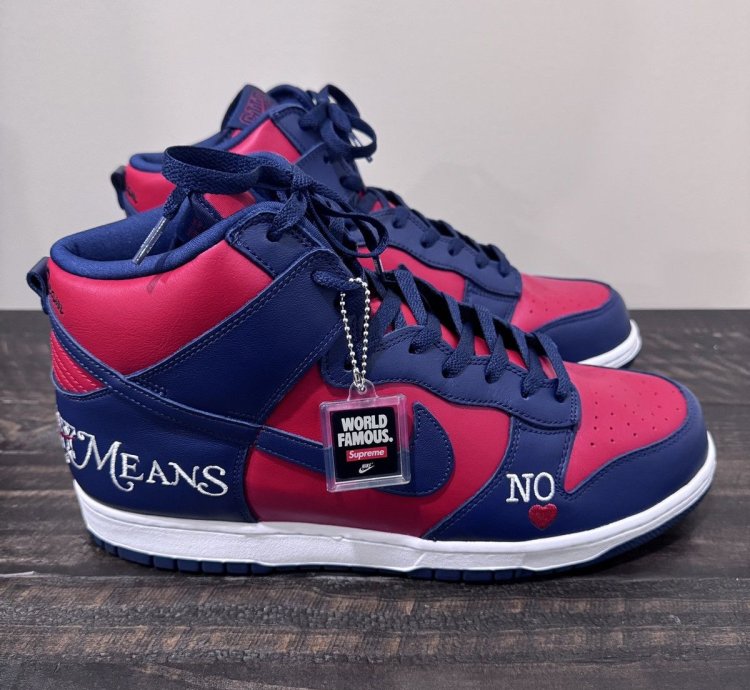 Supreme Dunk High Sb By Any Means Red Navy