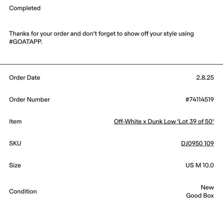 Nike Dunk Off White Lot 39
