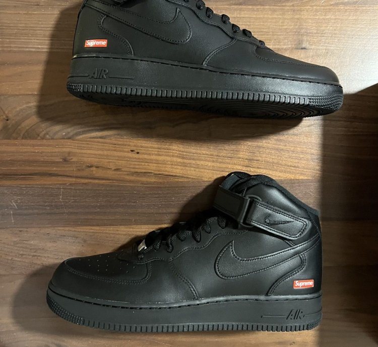 Supreme Nike Air Force 1 Mid Box Logo Triple Black 11