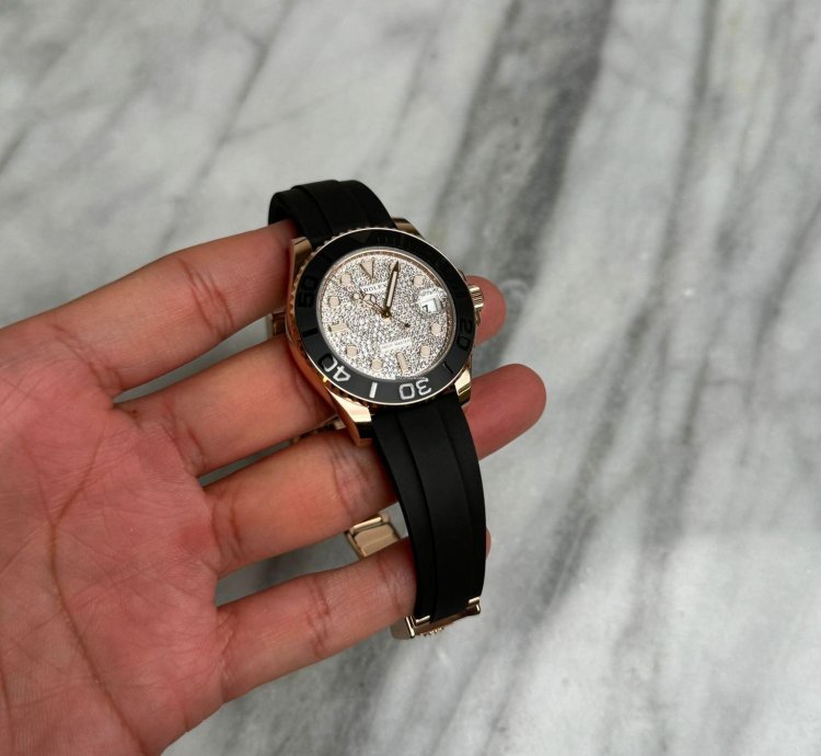 Rolex Yacht-master 37 Pave Dial Rose Gold Oysterflex Bnib 2025