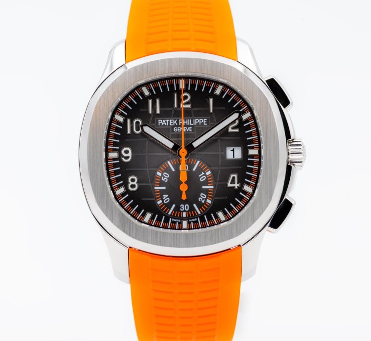 Patek Philippe Aquanaut 5968a Steel Black Dial - Full Set Orange Black Uncut Strap