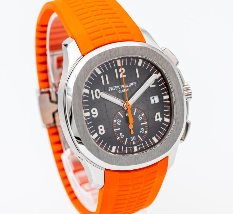 Patek Philippe Aquanaut 5968a Steel Black Dial - Full Set Orange Black Uncut Strap