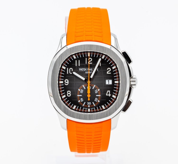 Patek Philippe Aquanaut 5968a Steel Black Dial - Full Set Orange Black Uncut Strap
