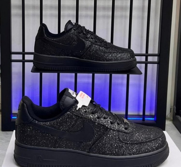 Nik E Air Force 1 All Black Glitter Sneakers