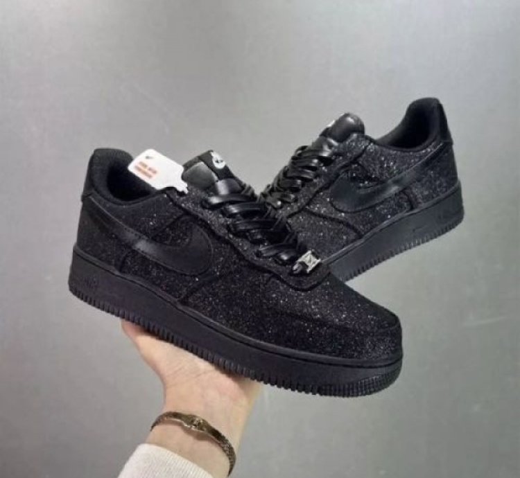 Nik E Air Force 1 All Black Glitter Sneakers