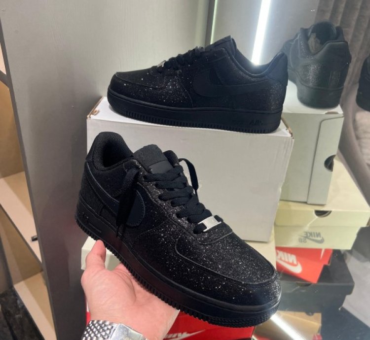 Nik E Air Force 1 All Black Glitter Sneakers
