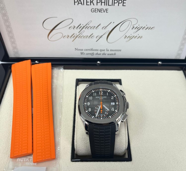 Patek Philippe Aquanaut Black Dial Automatic Men Chronograph Black Rubber Strap 5968a-001