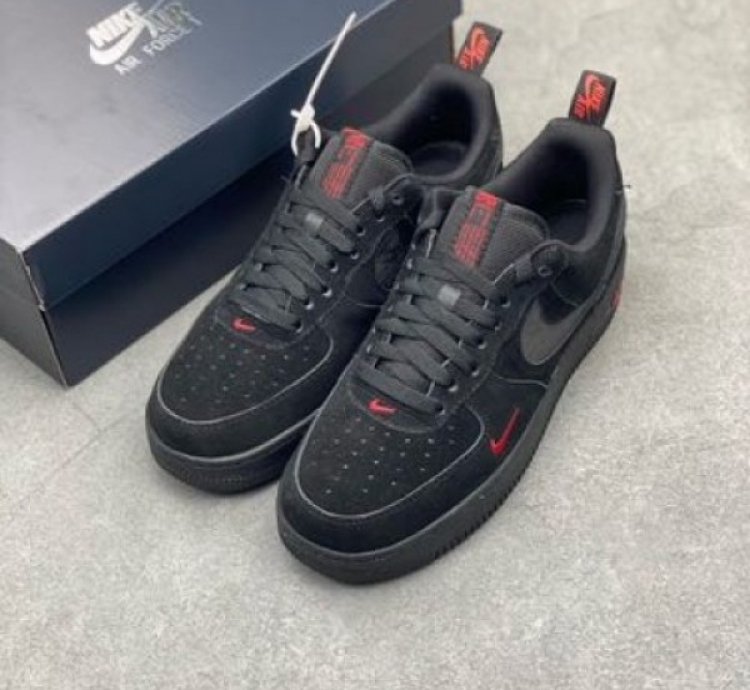 Nik E Air Force 1 Low Multi Swoosh Black Crimson Sneakers