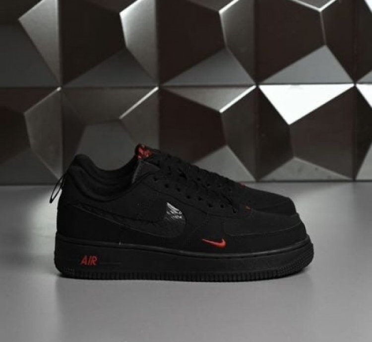 Nik E Air Force 1 Low Multi Swoosh Black Crimson Sneakers