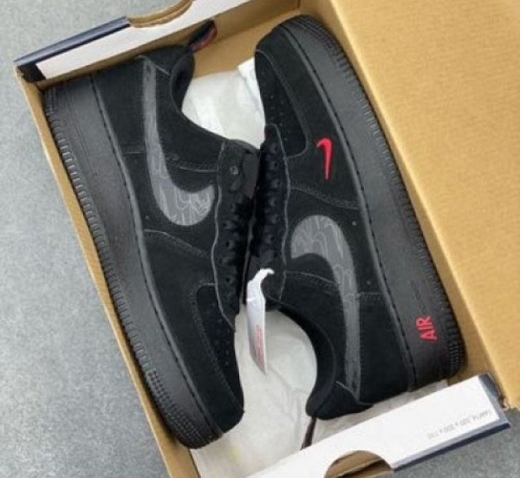 Nik E Air Force 1 Low Multi Swoosh Black Crimson Sneakers