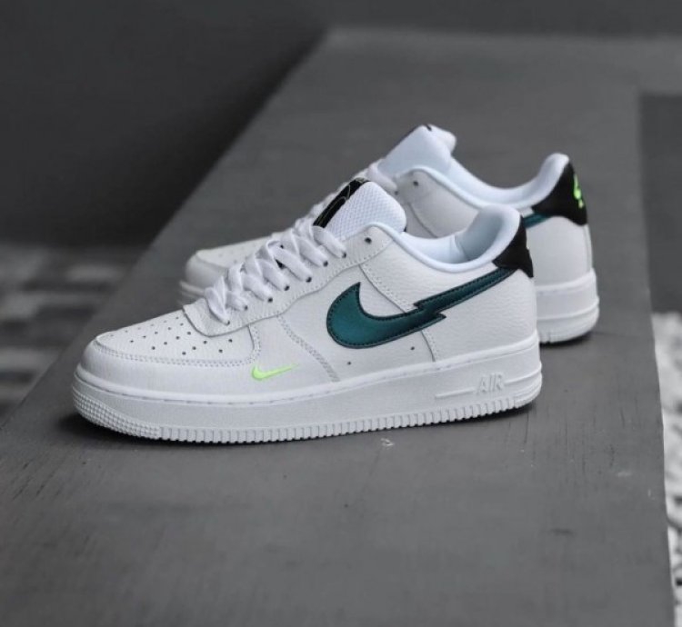 Nik E Air Force 1 Low White Aquamarine Sneakers