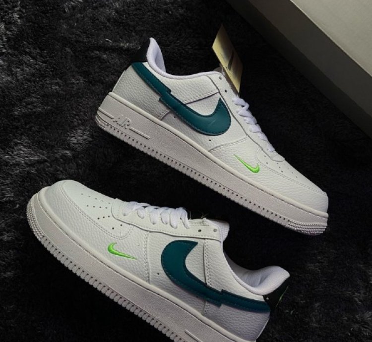 Nik E Air Force 1 Low White Aquamarine Sneakers