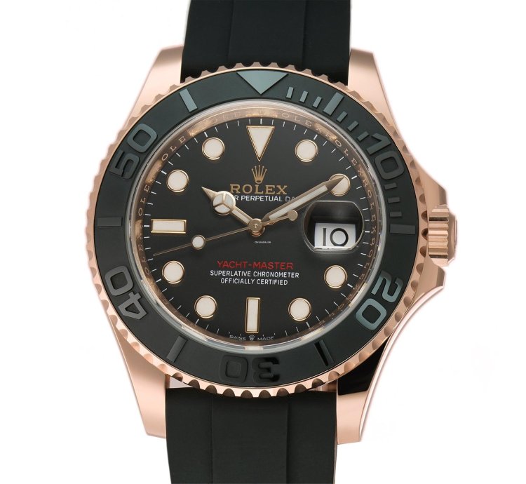 Rolex Yacht-master 40 40mm 18k Eversose Gold Ceramic Bezel Black Dial Oysterflex