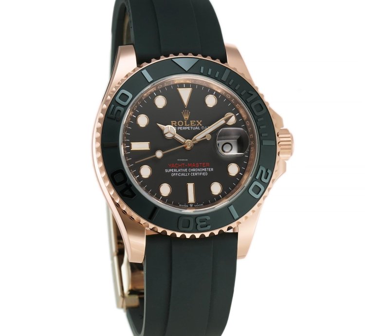 Rolex Yacht-master 40 40mm 18k Eversose Gold Ceramic Bezel Black Dial Oysterflex