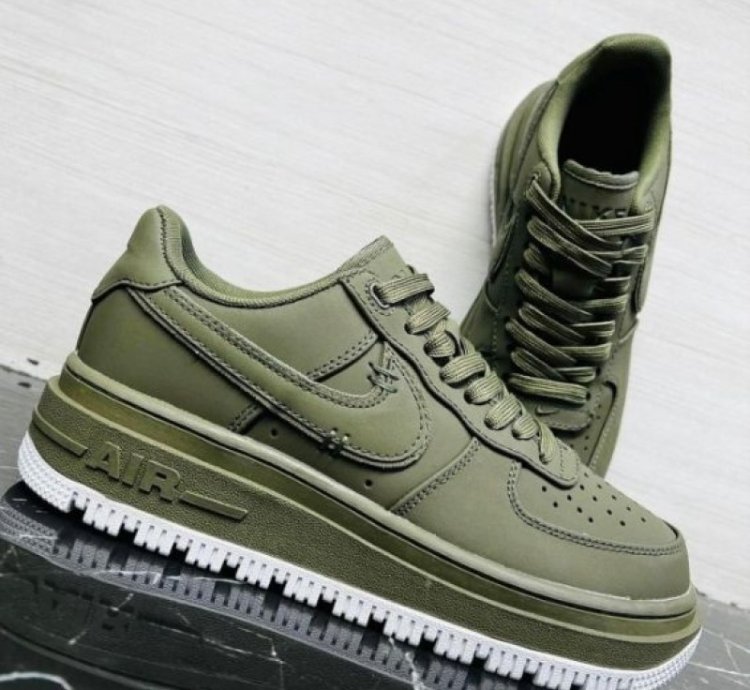 Nik E Air Force 1 Luxe Olive Green Sneakers
