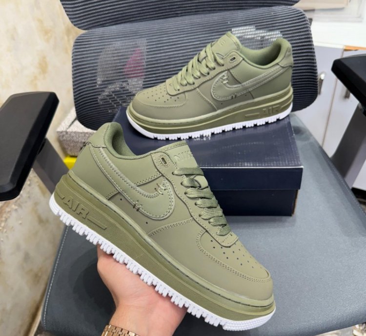 Nik E Air Force 1 Luxe Olive Green Sneakers