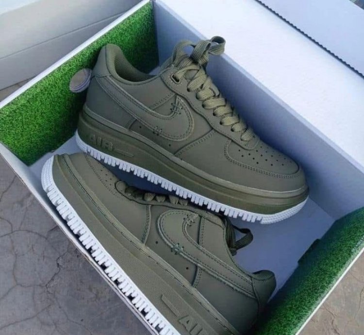 Nik E Air Force 1 Luxe Olive Green Sneakers