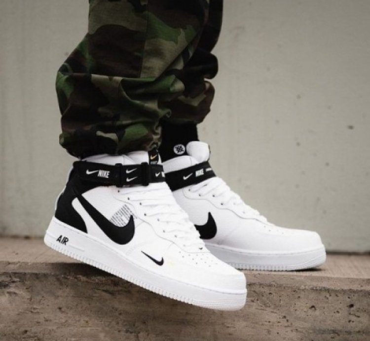 Nik E Air Force 1 Mid Utility White Basketball Sneakers