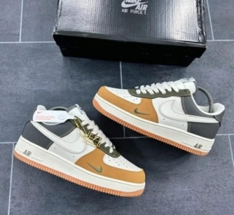 Nik E Air Force 1 Olive Beige Brown Sneakers