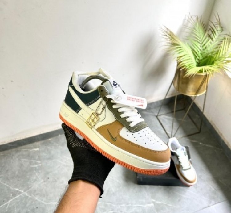 Nik E Air Force 1 Olive Beige Brown Sneakers