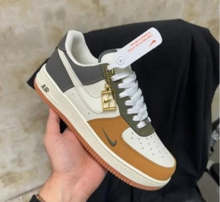 Nik E Air Force 1 Olive Beige Brown Sneakers