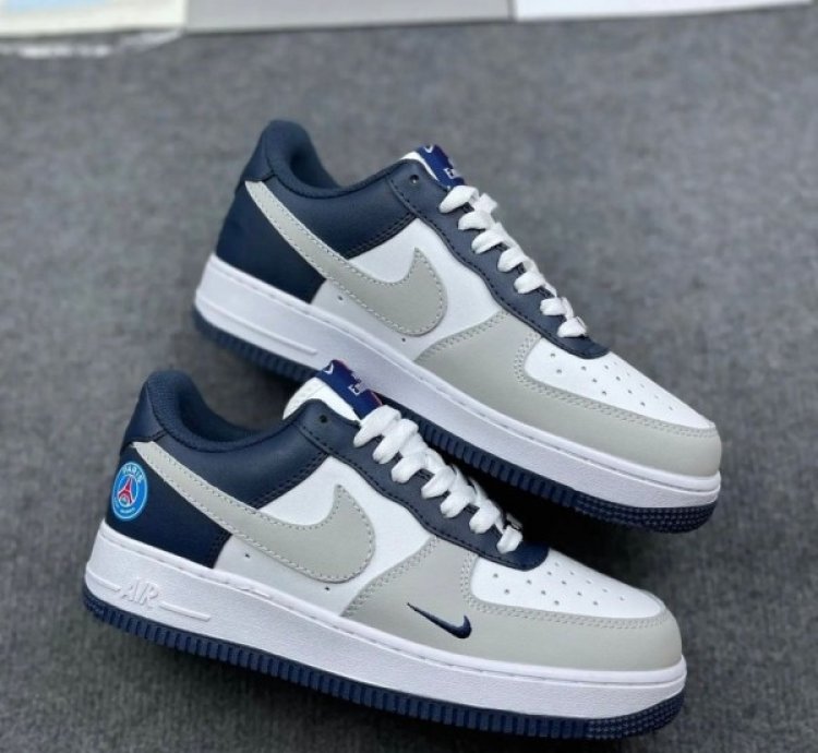 Nik E Air Force 1 Paris Saint German Psg Grey Blue Sneakers